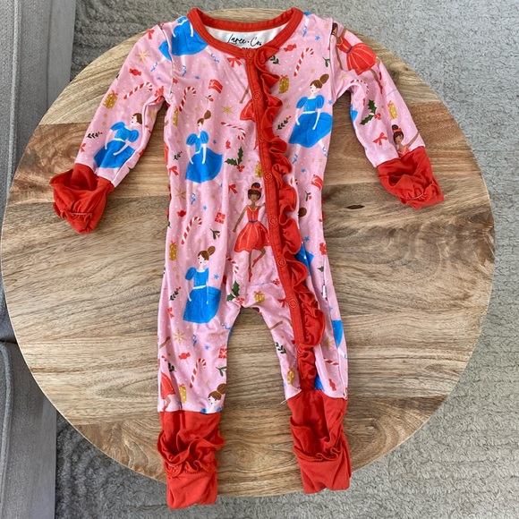 Laree + Co. Bamboo Holiday Ruffle Convertible Footie Pajama - Picture 1 of 7